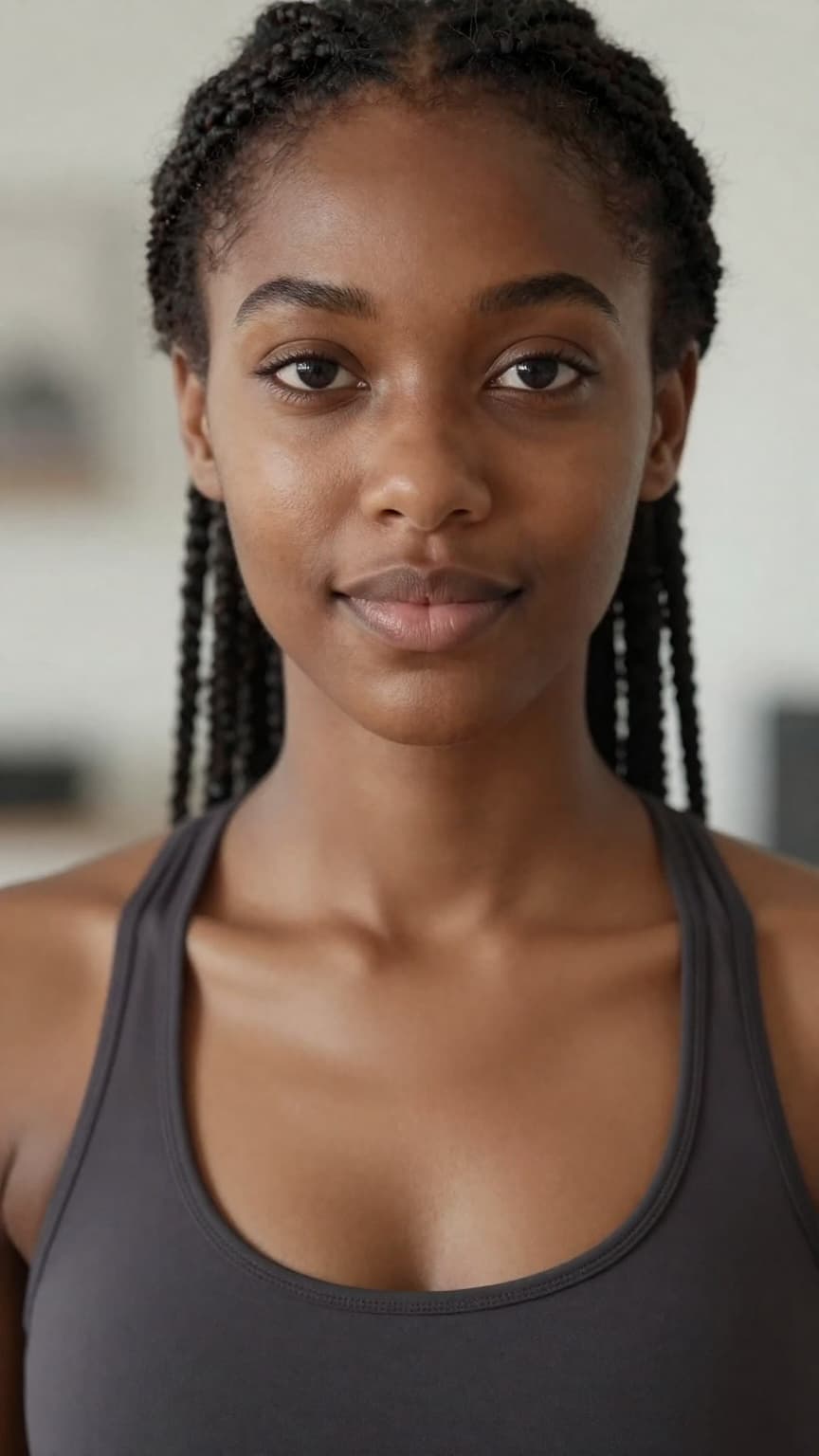 AI-generated actor with long braids in a tank top