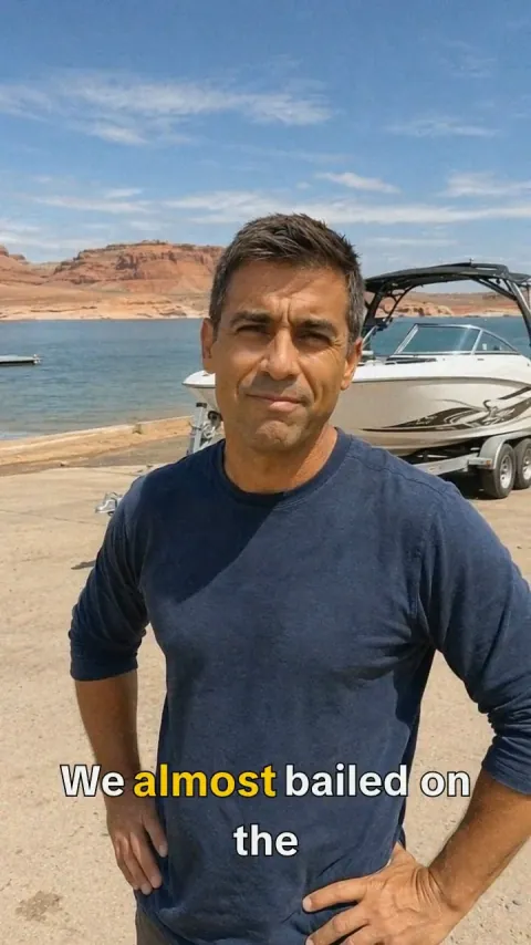 Frame from a Retiplex ad filmed at a lakeside boat ramp