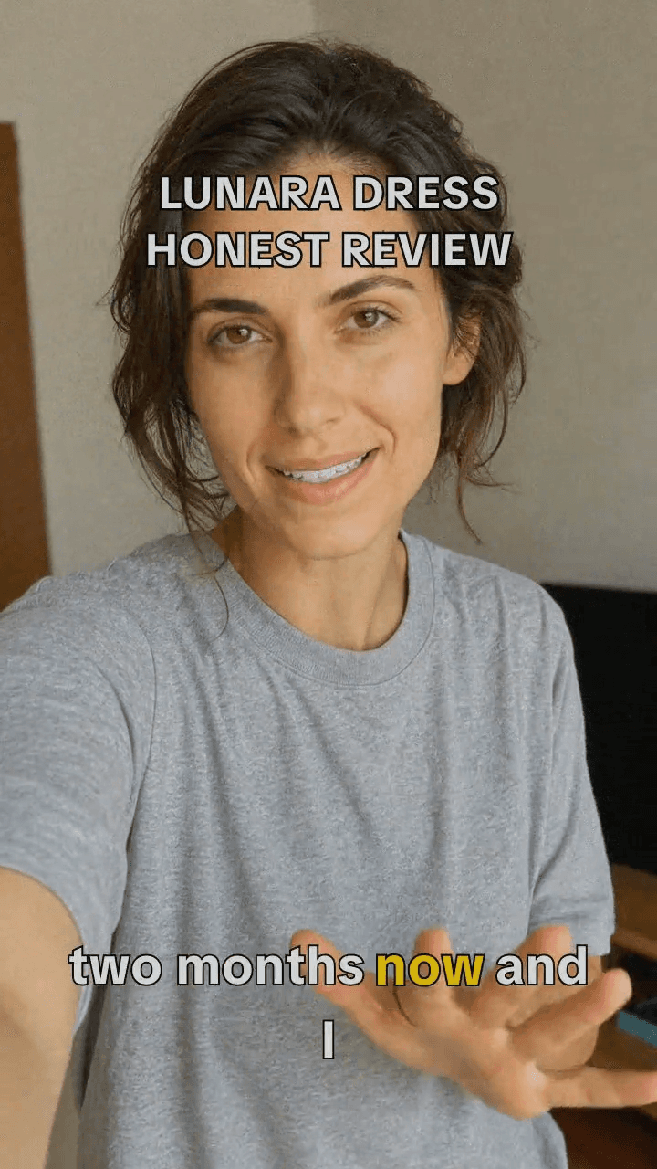 Generated video ad hook frame — Lunara dress honest review