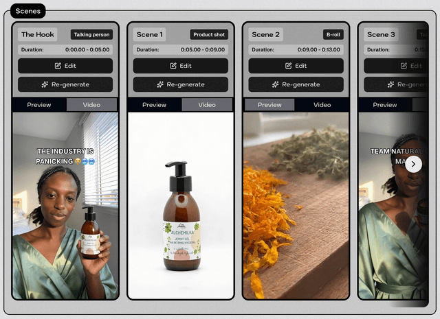 Scene timeline editor for customizing video ads
